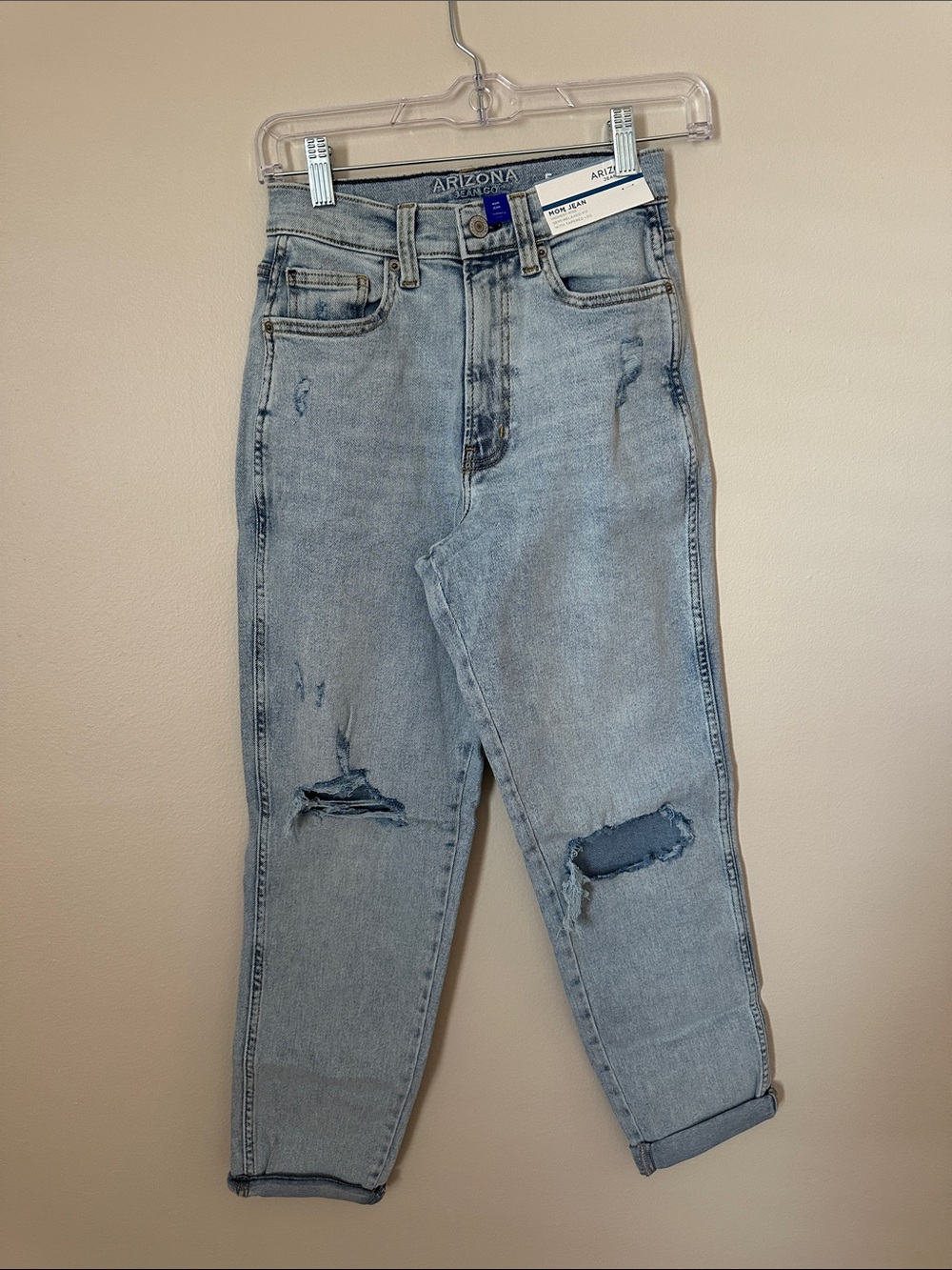 Arizona Jean Company Light Wash Distressed High-Rise Mom Jeans
